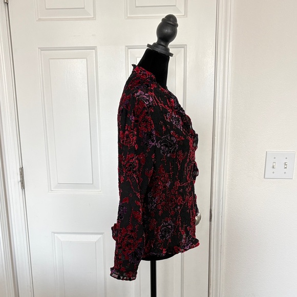 Coldwater Creek black and multicolor floral velvet burnout button-up top. - Picture 6 of 14